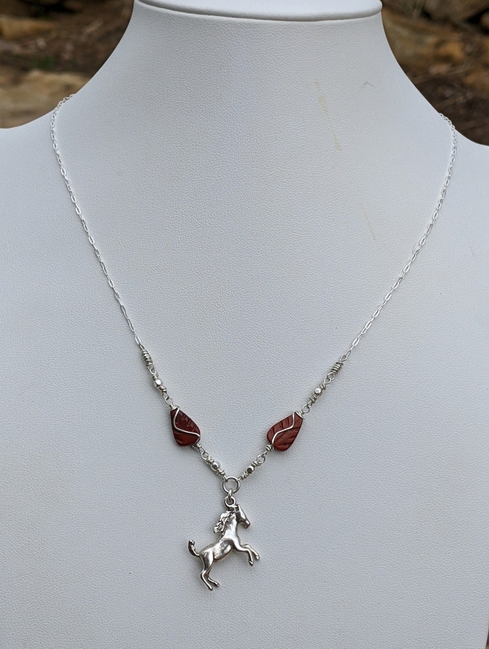 Sterling Silver Horse Pendant-925-Chain Necklace-Carved Red Jasper Gemstone - Picture 14 of 17